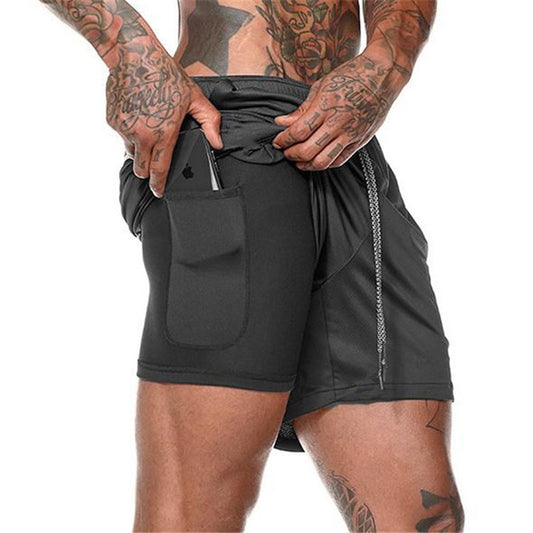 New Summer Double-layer Quick-drying Breathable Men's Shorts Sports Training Running Straight Light Plate Half Shorts